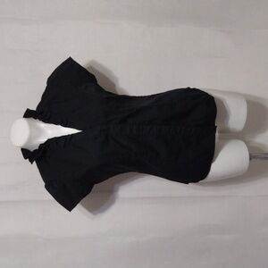 White House Black Market Black Blouse Small Ruffle Collar Elegant Dressy Top